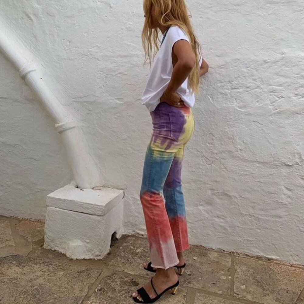 NWT Mother The Hustler Ankle Fray‎ Bootcut Jeans Mystical AF Tie-Dye 90s Y2K 25